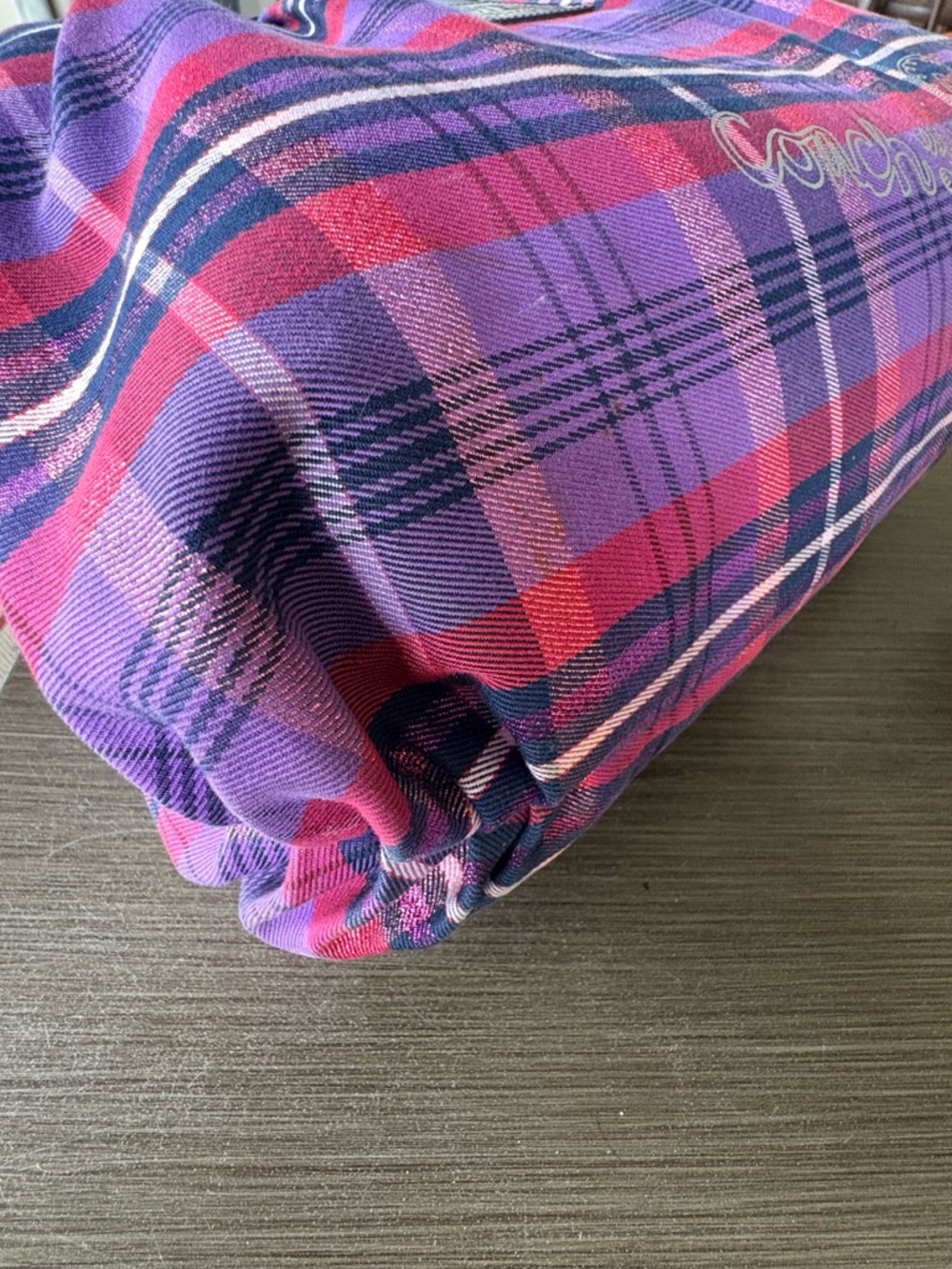 Coach Poppy Tartan Plaid Glam Tote + Wristlet (Purple/Pink) 15886 - Picture 12 of 17